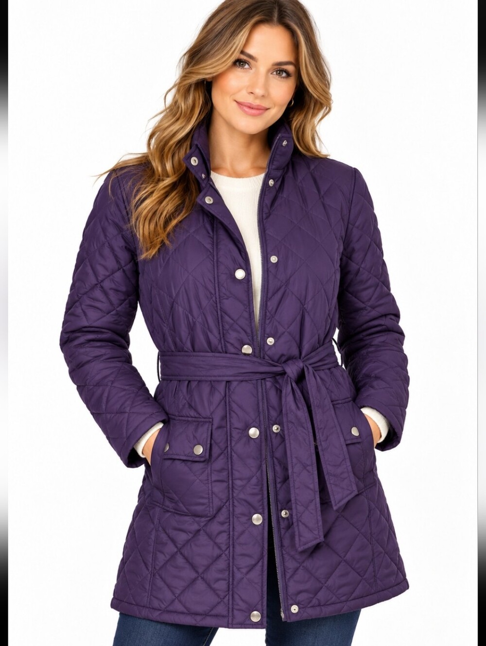 Lauren Ralph Lauren Purple Diamond Quilted Belted Barn Coat Sz 2X